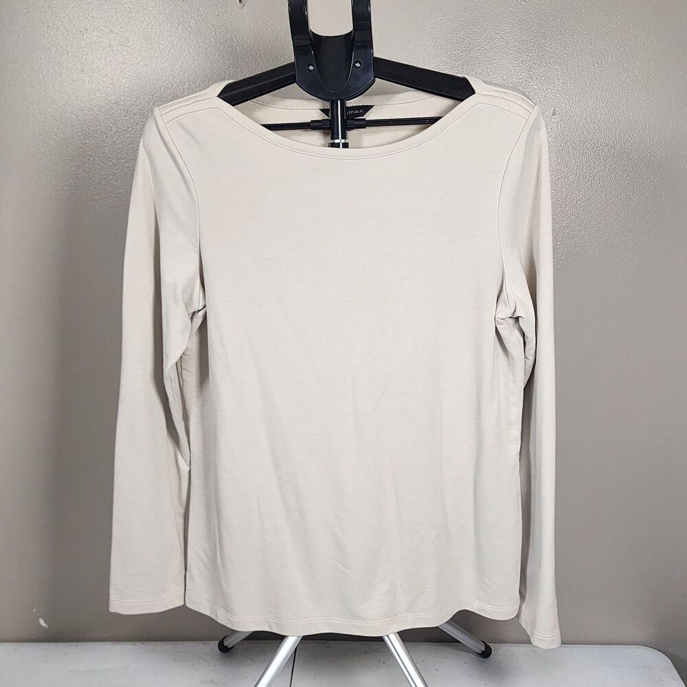 Banana Republic Top Womens Large Cream Beige Knit Boatneck Long Sleeve Blouse